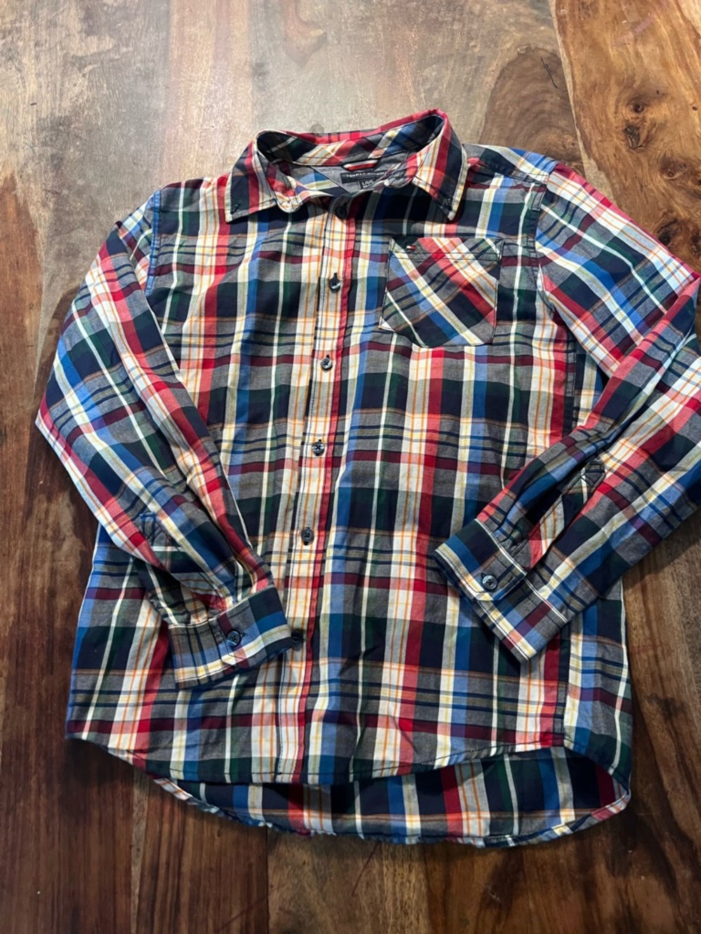 Tommy Hilfiger Red Navy Green Plaid Button-Down Shirt